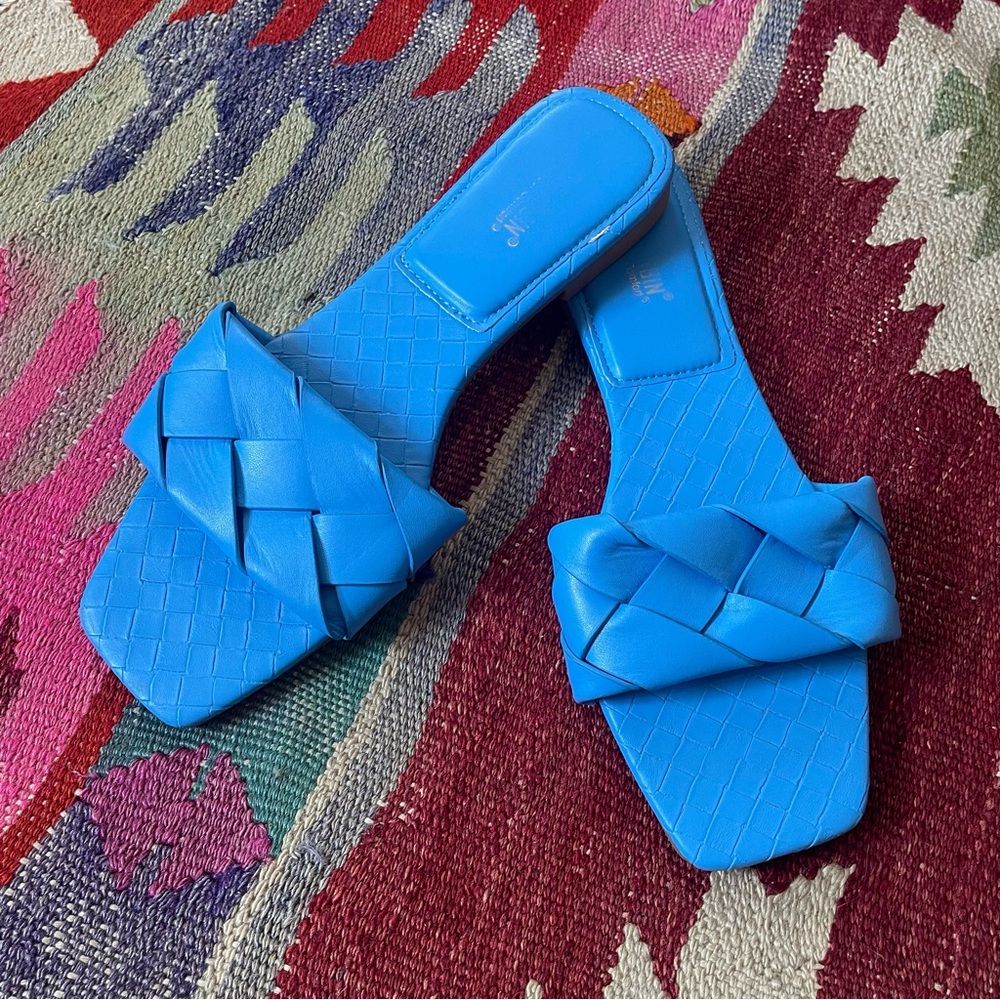 Blue Braided Sandals Square Toe Size 9